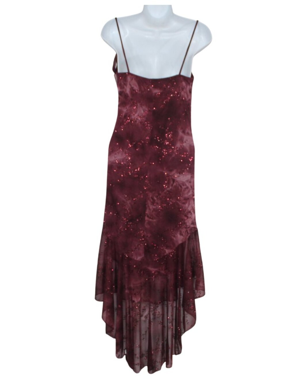 Vintage 90s Taboo women's maroon floral fairy dress size M glitter ruched midi - Picture 2 of 14